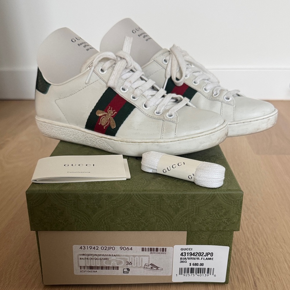 Gucci Ace Bee White Leather Sneakers size 36